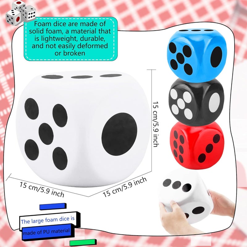 Cotiny 2 Pieces 6 Inches Large Foam Dice Set Giant Foam Dice Soft Dot Dice Toy for Family Educational Toys Parent Child Board Games Nights Casino Themed Party Decoration (Color Set 1) - Image 2
